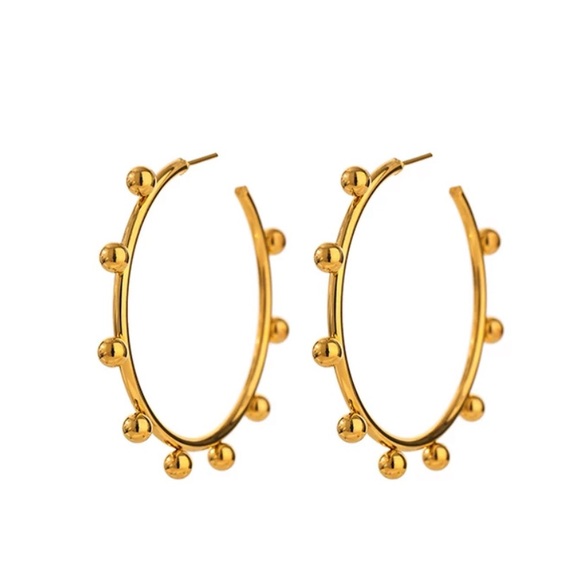 Gold Boho Ball Hoop Statement Earrings - Picture 3 of 4